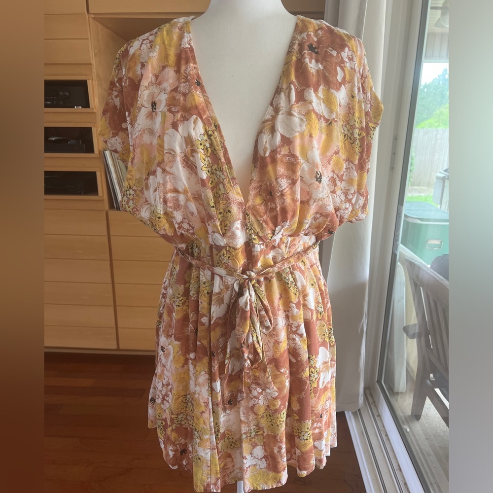 Free People Floral Mini Dress in Rust, White & Yellow